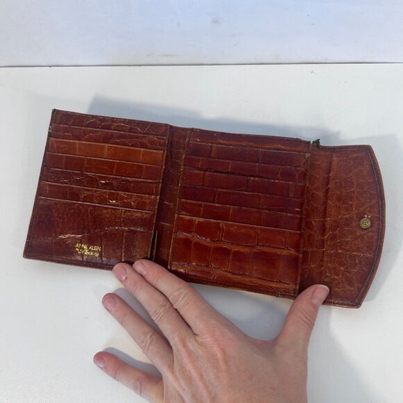 Anne Klein St Thomas Faux Croc Leather Bi Fold Wallet Kiss Clasp Change Purse - Picture 6 of 14